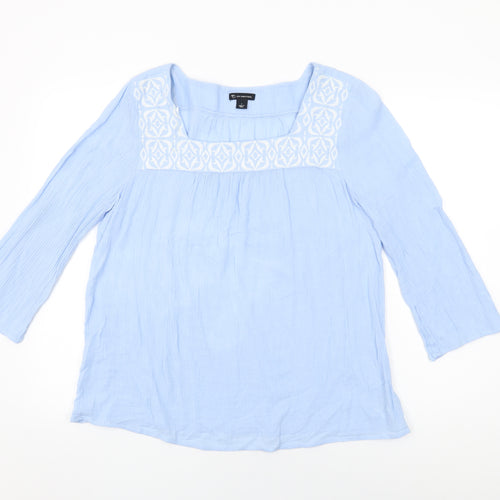 New Directions Womens Blue Cotton Basic T-Shirt Size L Square Neck