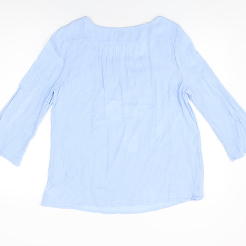 New Directions Womens Blue Cotton Basic T-Shirt Size L Square Neck