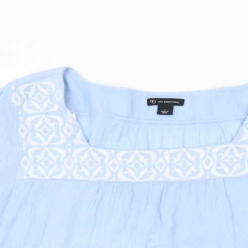 New Directions Womens Blue Cotton Basic T-Shirt Size L Square Neck