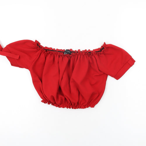 New Look Womens Red Polyester Cropped T-Shirt Size 8 Off the Shoulder