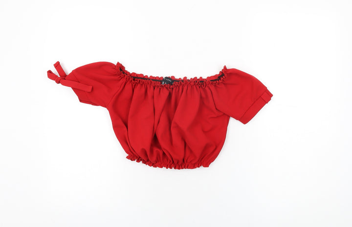 New Look Womens Red Polyester Cropped T-Shirt Size 8 Off the Shoulder