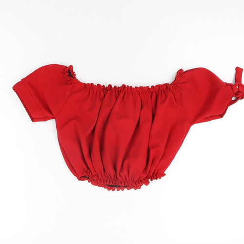 New Look Womens Red Polyester Cropped T-Shirt Size 8 Off the Shoulder