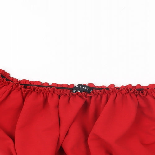 New Look Womens Red Polyester Cropped T-Shirt Size 8 Off the Shoulder