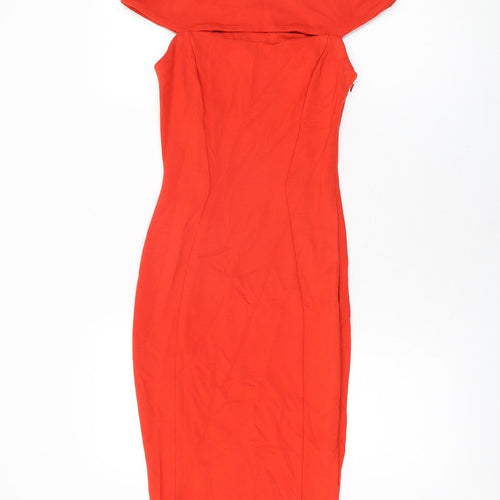 ASOS Womens Red Viscose Bodycon Size 8 Off the Shoulder Zip