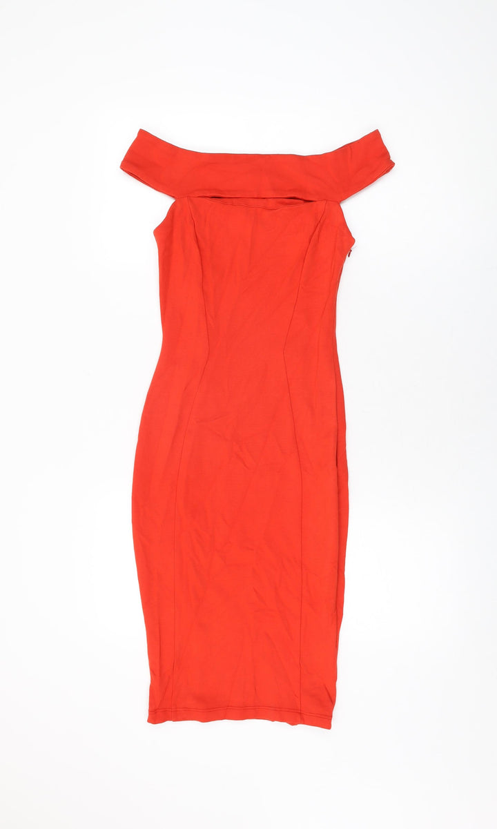ASOS Womens Red Viscose Bodycon Size 8 Off the Shoulder Zip