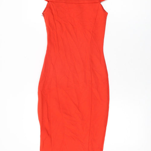 ASOS Womens Red Viscose Bodycon Size 8 Off the Shoulder Zip
