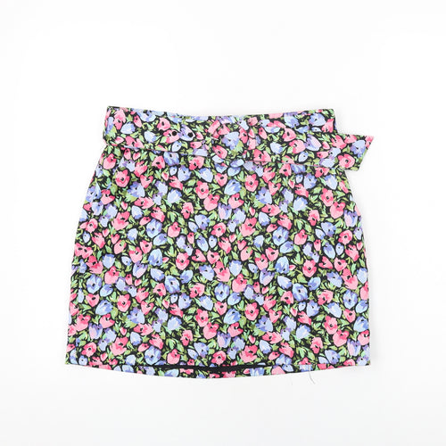 Zara Womens Multicoloured Floral Polyester Mini Skirt Size M Zip - Belted