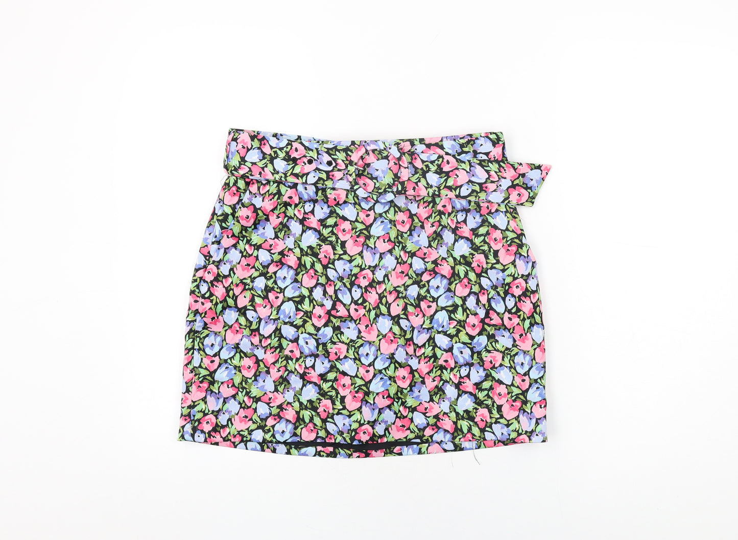 Zara Womens Multicoloured Floral Polyester Mini Skirt Size M Zip - Belted