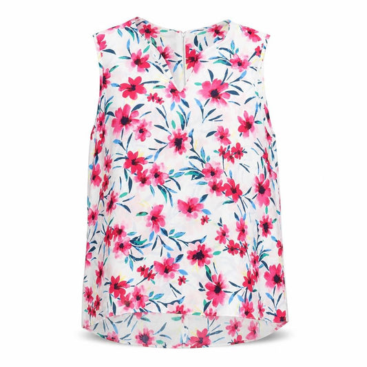 Front view of Roman women’s white floral polyester basic t-shirt, size UK 18, v-neck