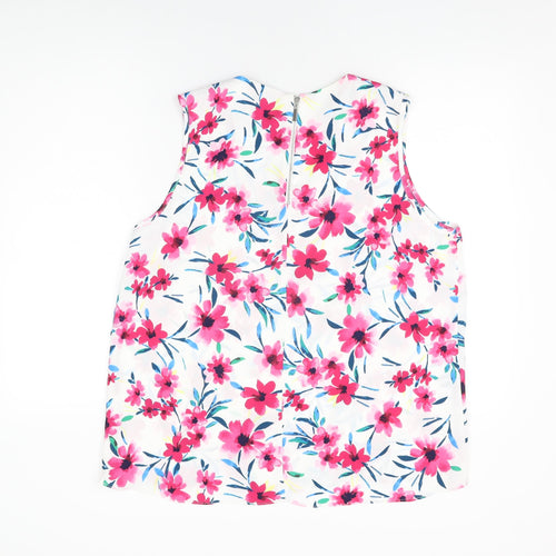 Roman Womens White Floral Polyester Basic T-Shirt Size 18 V-Neck