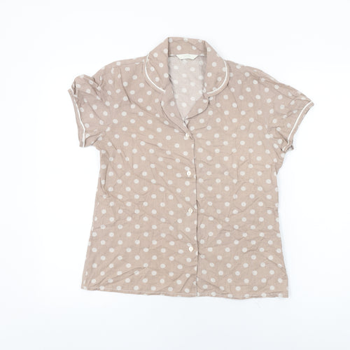 Marks and Spencer Womens Brown Polka Dot Cotton Top Pyjama Top Size 8 Button