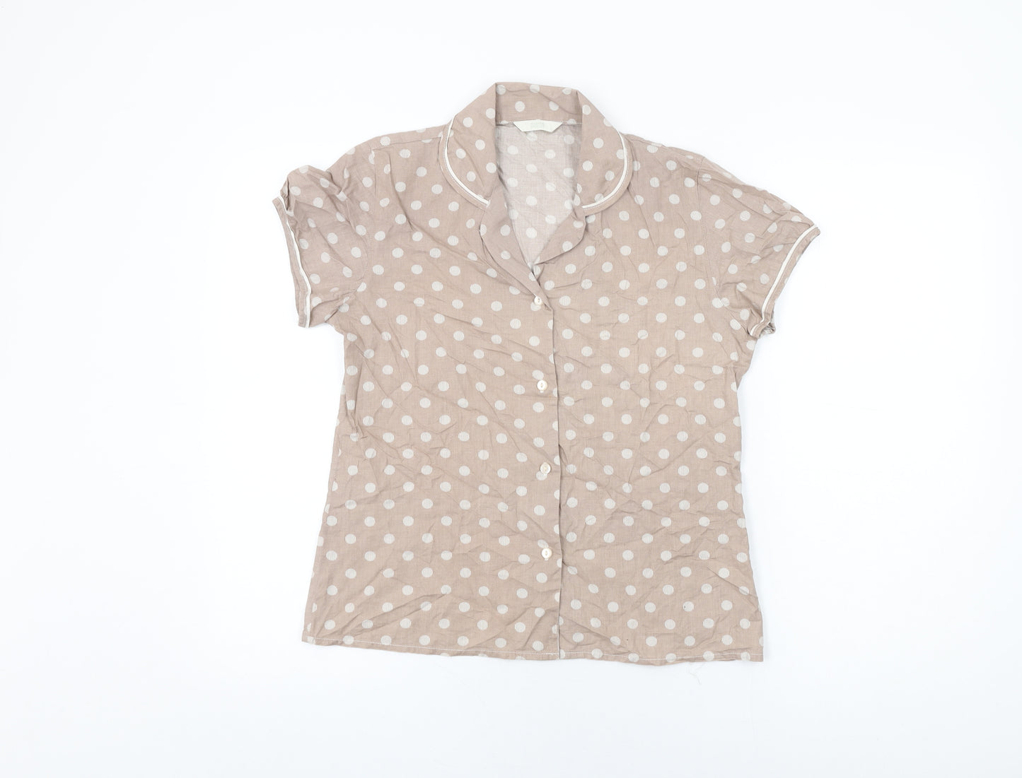 Marks and Spencer Womens Brown Polka Dot Cotton Top Pyjama Top Size 8 Button