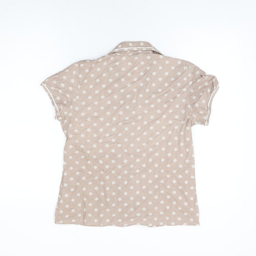 Marks and Spencer Womens Brown Polka Dot Cotton Top Pyjama Top Size 8 Button