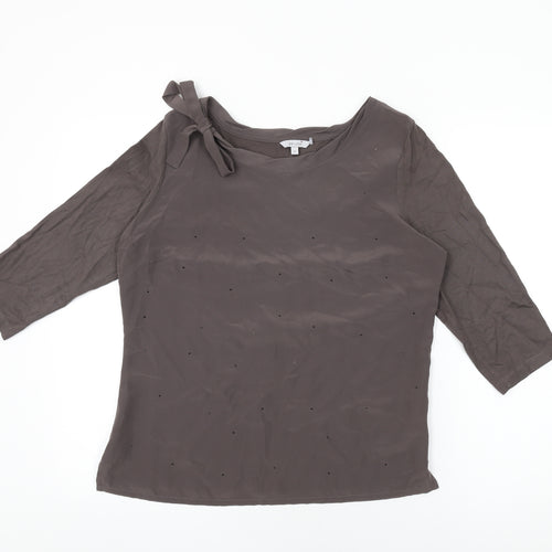 Per Una Womens Grey Cotton Basic T-Shirt Size 12 Round Neck
