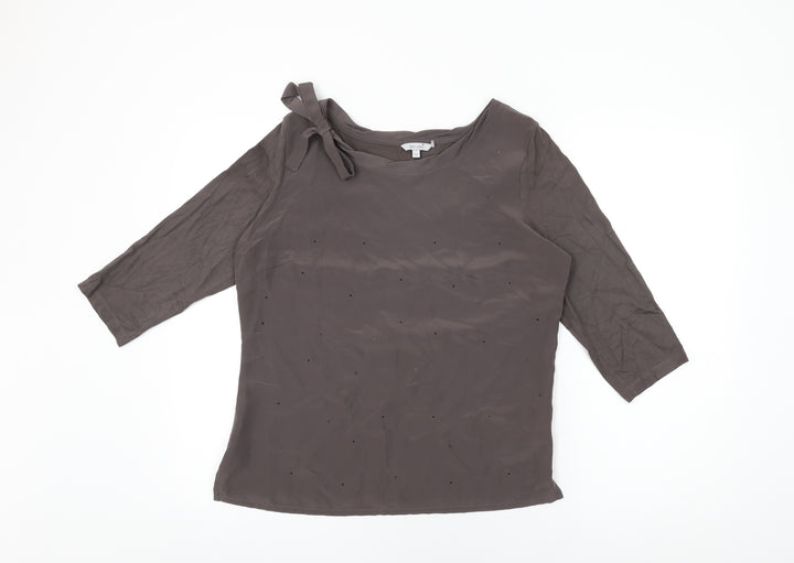 Per Una Womens Grey Cotton Basic T-Shirt Size 12 Round Neck