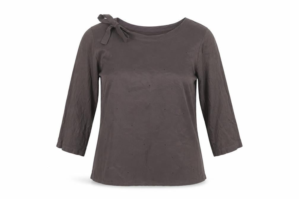 Front view of Per Una women’s grey cotton basic t-shirt, size UK 12, round neck