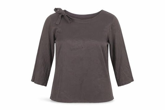 Front view of Per Una women’s grey cotton basic t-shirt, size UK 12, round neck