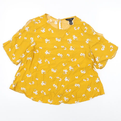 New Look Womens Yellow Floral Viscose Basic T-Shirt Size 6 Round Neck