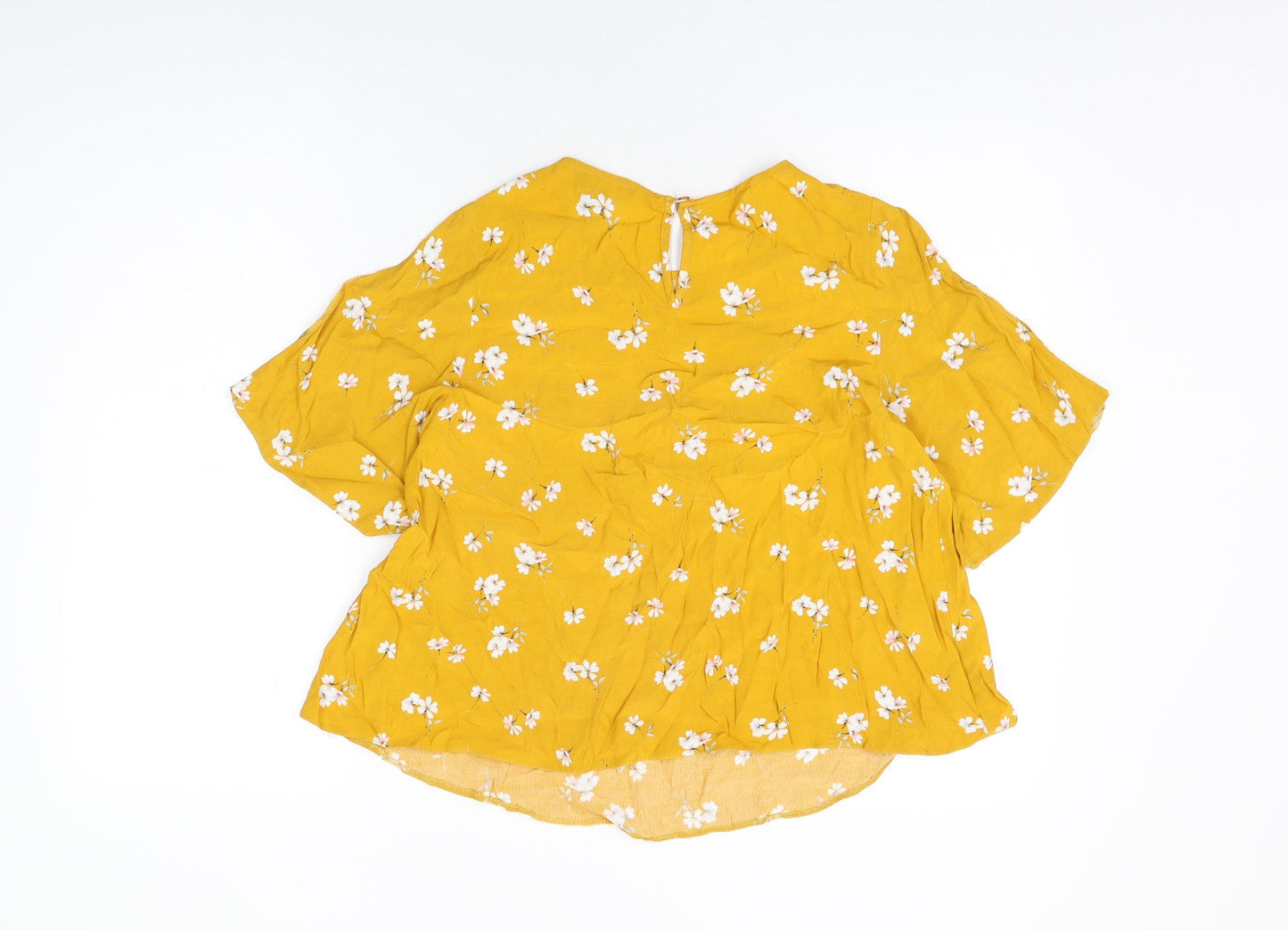 New Look Womens Yellow Floral Viscose Basic T-Shirt Size 6 Round Neck