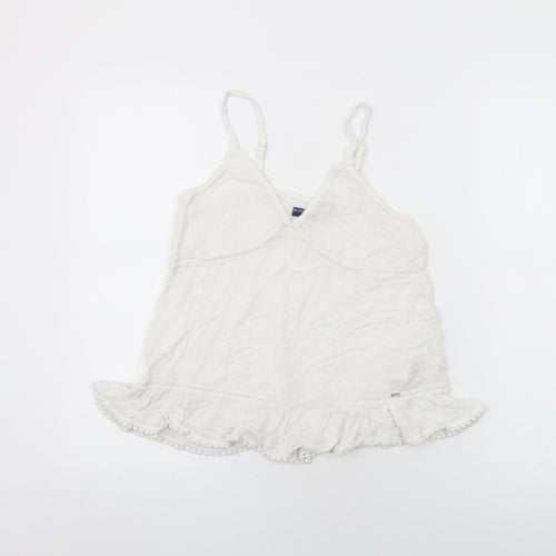 Superdry Womens White Viscose Basic T-Shirt Size 8 V-Neck