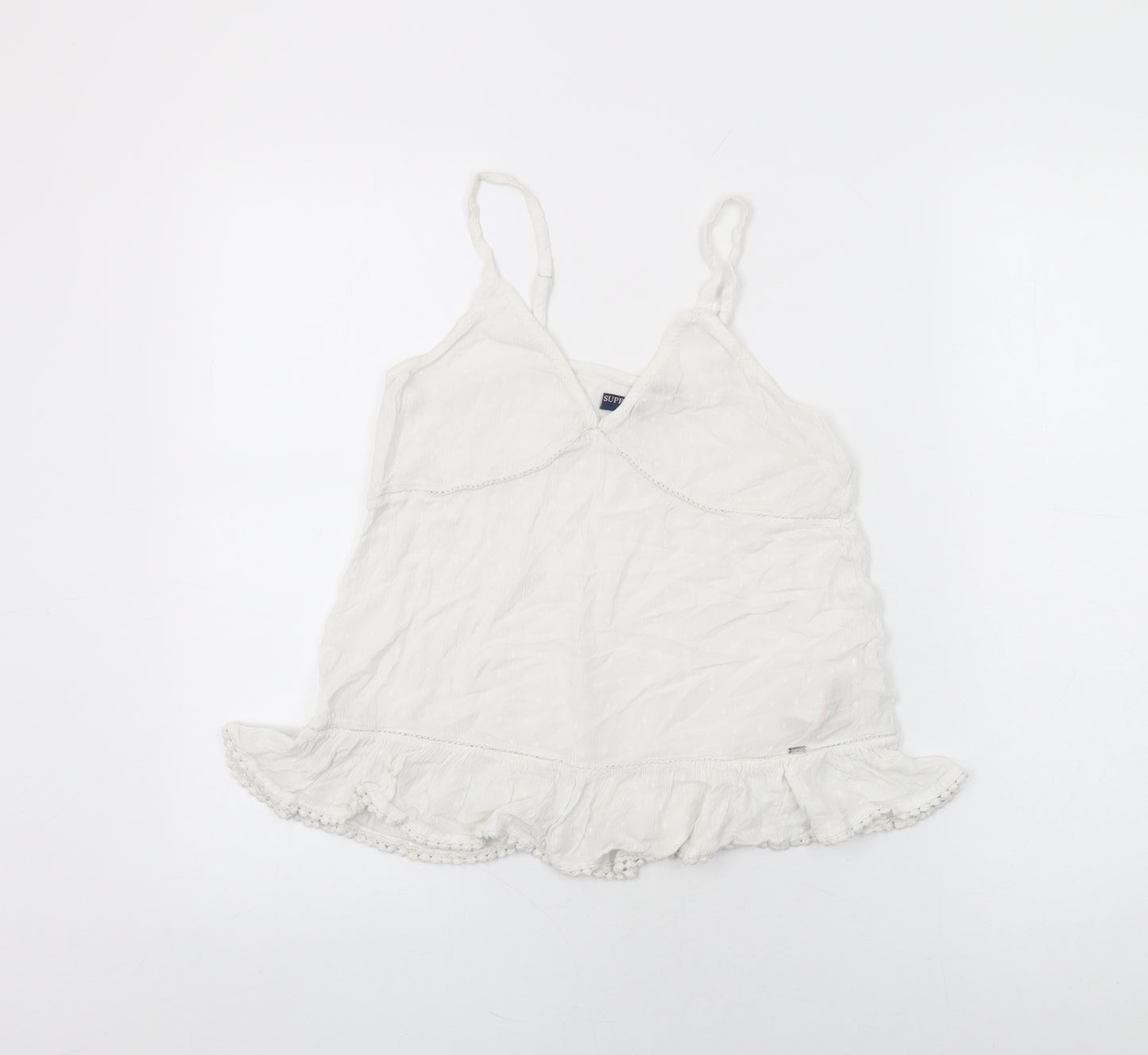 Superdry Womens White Viscose Basic T-Shirt Size 8 V-Neck