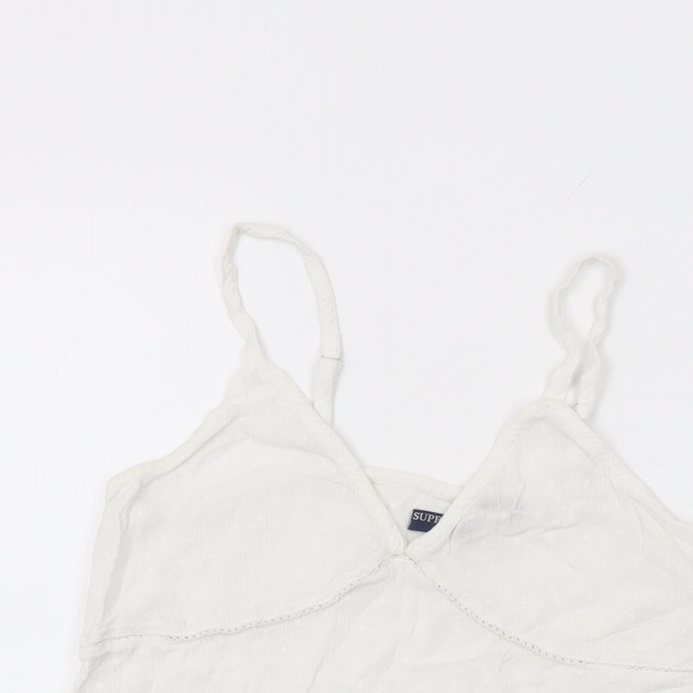 Superdry Womens White Viscose Basic T-Shirt Size 8 V-Neck