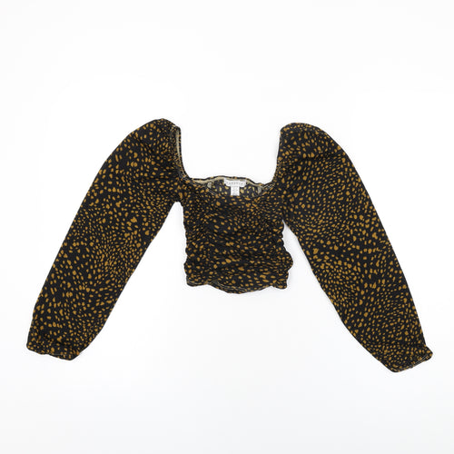 Topshop Womens Black Geometric Polyester Cropped T-Shirt Size 6 Square Neck - Balloon Sleeves