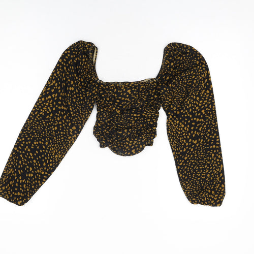 Topshop Womens Black Geometric Polyester Cropped T-Shirt Size 6 Square Neck - Balloon Sleeves