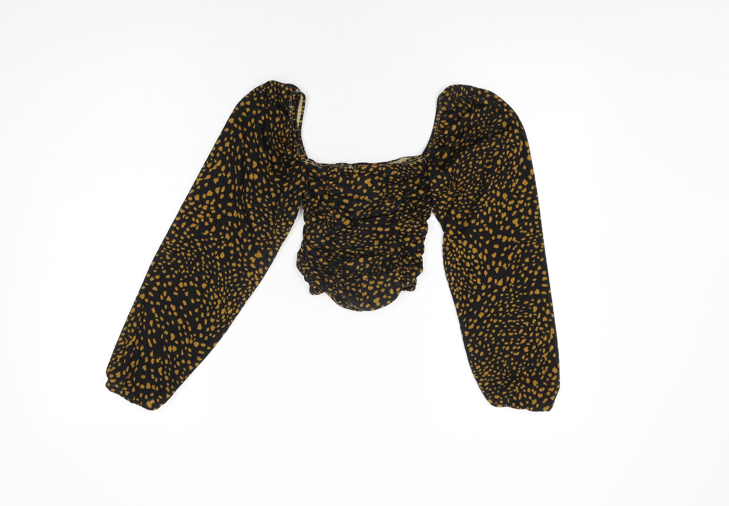 Topshop Womens Black Geometric Polyester Cropped T-Shirt Size 6 Square Neck - Balloon Sleeves