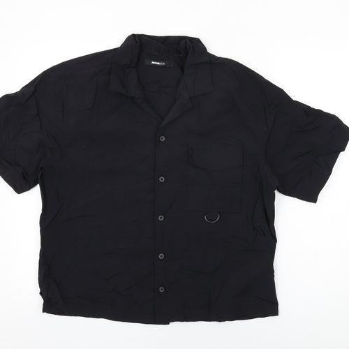 Novamen Mens Black Nylon Button-Up Size M Collared Button