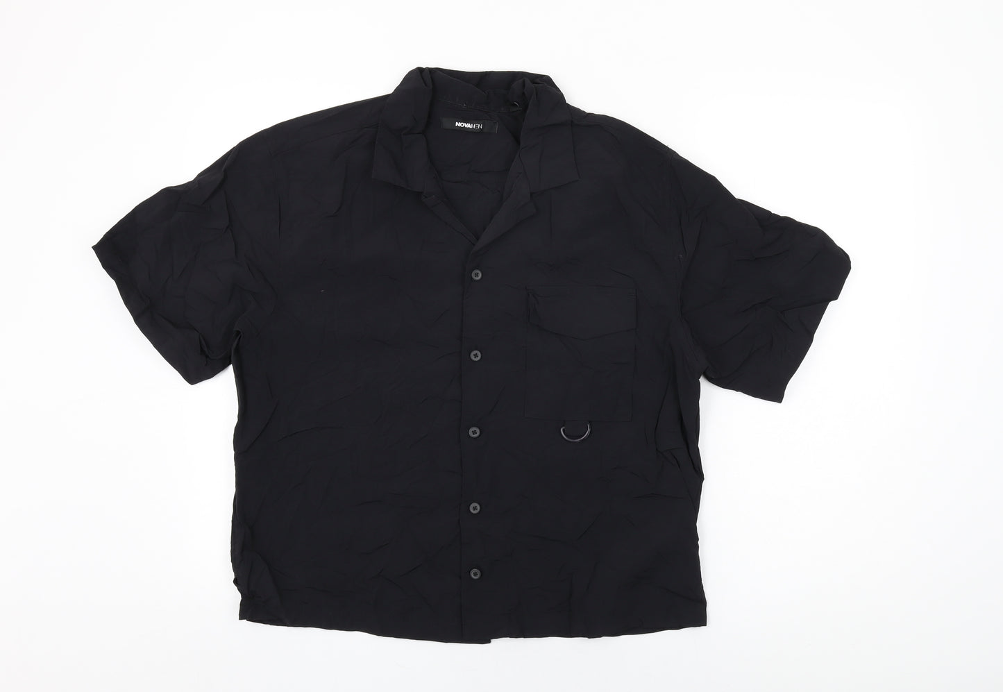 Novamen Mens Black Nylon Button-Up Size M Collared Button