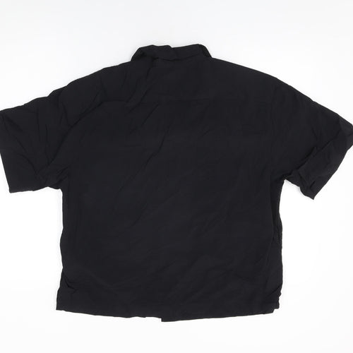Novamen Mens Black Nylon Button-Up Size M Collared Button