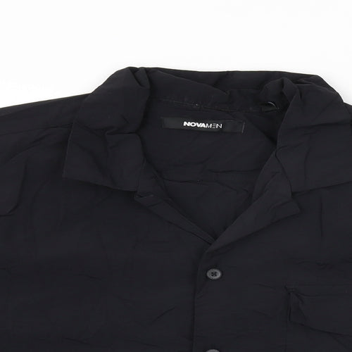 Novamen Mens Black Nylon Button-Up Size M Collared Button