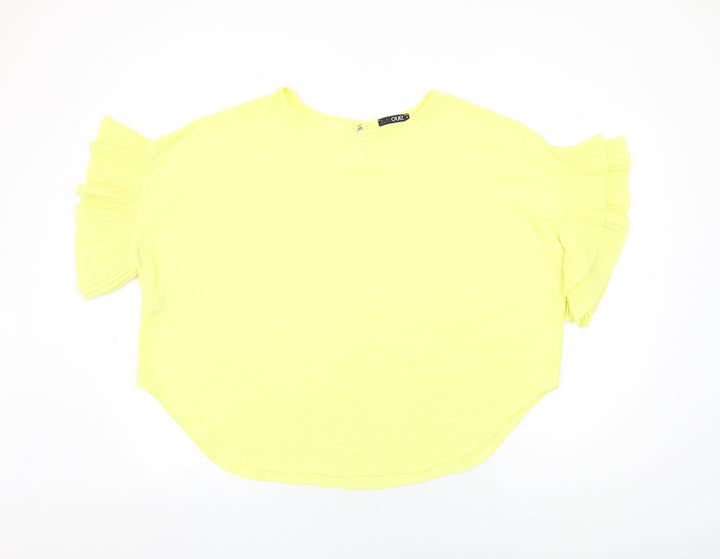 Quiz Womens Yellow Polyester Basic Blouse Size M Round Neck