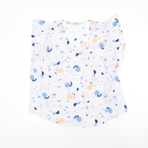 Marks and Spencer Womens Blue Geometric Polyester Basic Blouse Size 16 V-Neck - Frill Detail