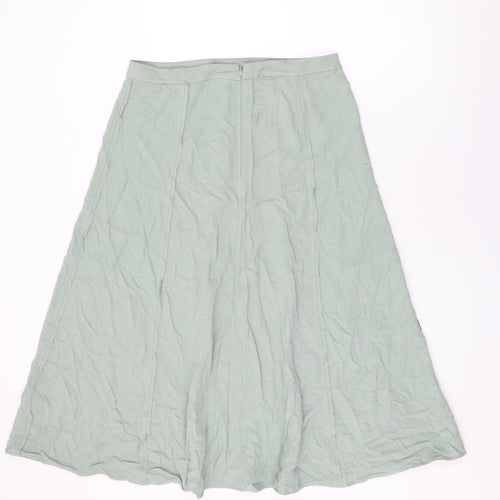 Marks and Spencer Womens Green Viscose Swing Skirt Size 12 Zip