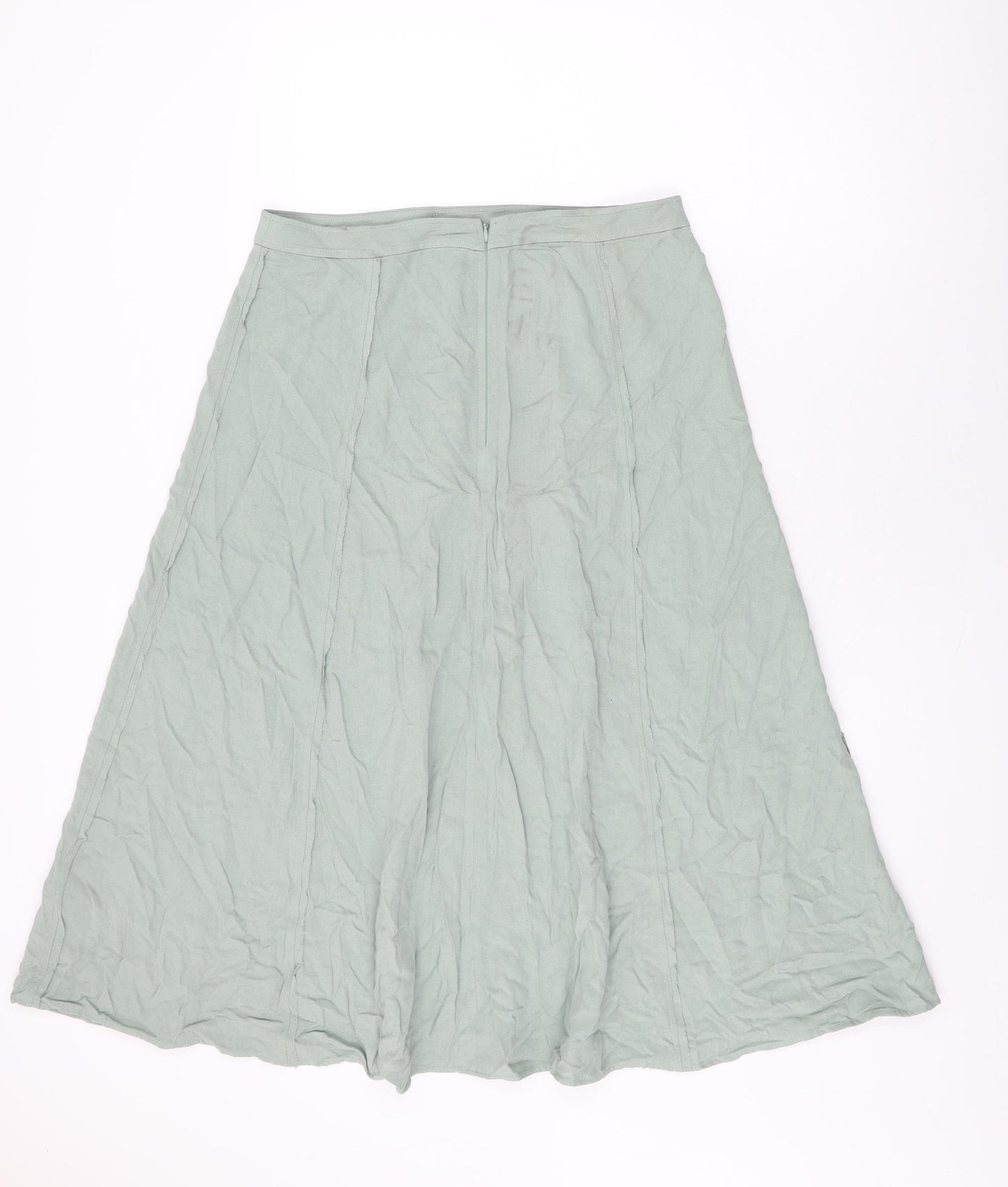 Marks and Spencer Womens Green Viscose Swing Skirt Size 12 Zip