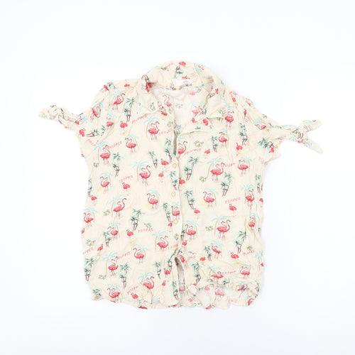 Mango Womens Ivory Geometric Viscose Basic Button-Up Size M Collared - Flamingo Print