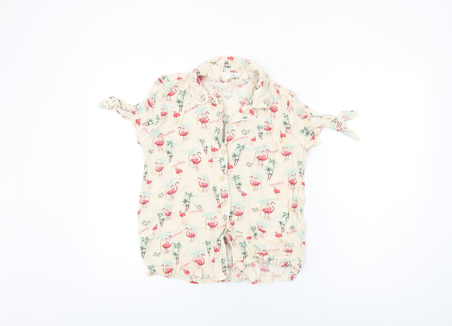 Mango Womens Ivory Geometric Viscose Basic Button-Up Size M Collared - Flamingo Print