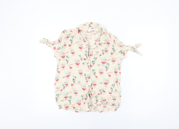 Mango Womens Ivory Geometric Viscose Basic Button-Up Size M Collared - Flamingo Print