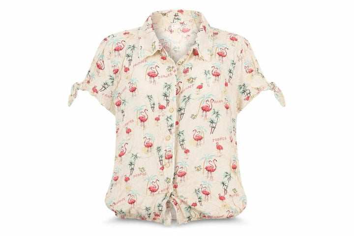 Mango Womens Ivory Geometric Viscose Basic Button-Up Size M Collared - Flamingo Print