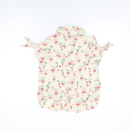 Mango Womens Ivory Geometric Viscose Basic Button-Up Size M Collared - Flamingo Print