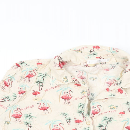 Mango Womens Ivory Geometric Viscose Basic Button-Up Size M Collared - Flamingo Print