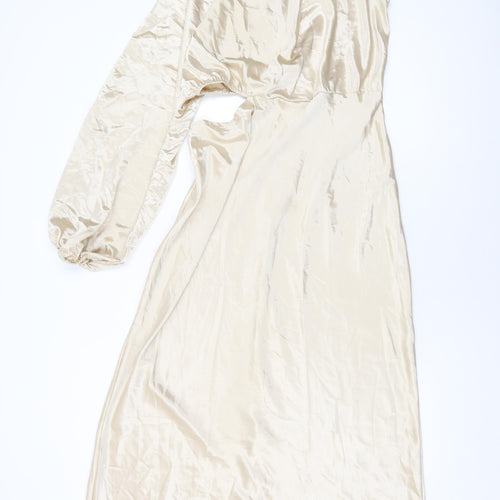 In the Style Womens Beige Polyester Maxi Size 14 One Shoulder Zip