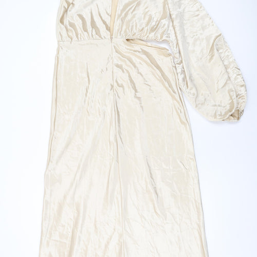 In the Style Womens Beige Polyester Maxi Size 14 One Shoulder Zip