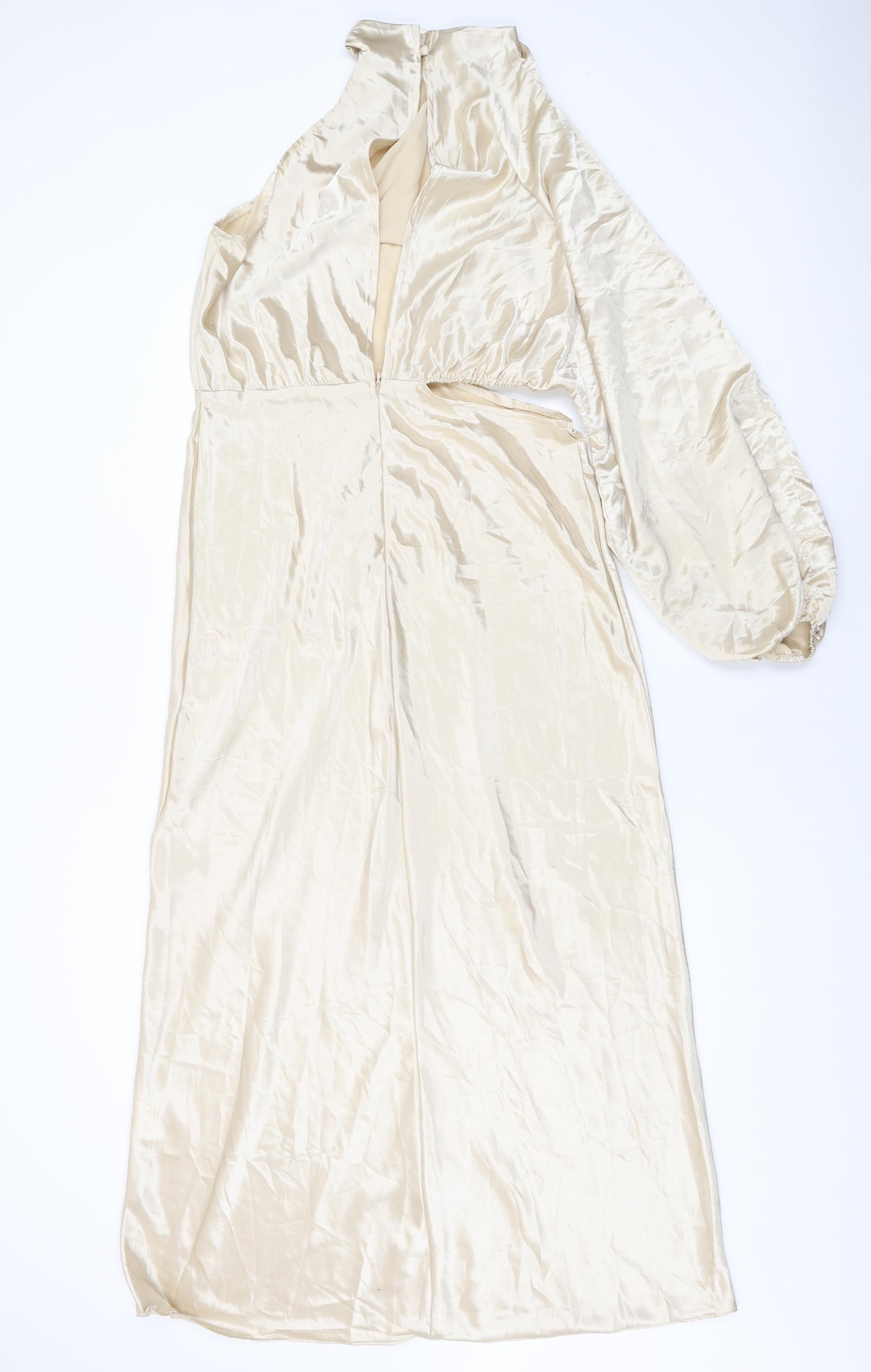 In the Style Womens Beige Polyester Maxi Size 14 One Shoulder Zip