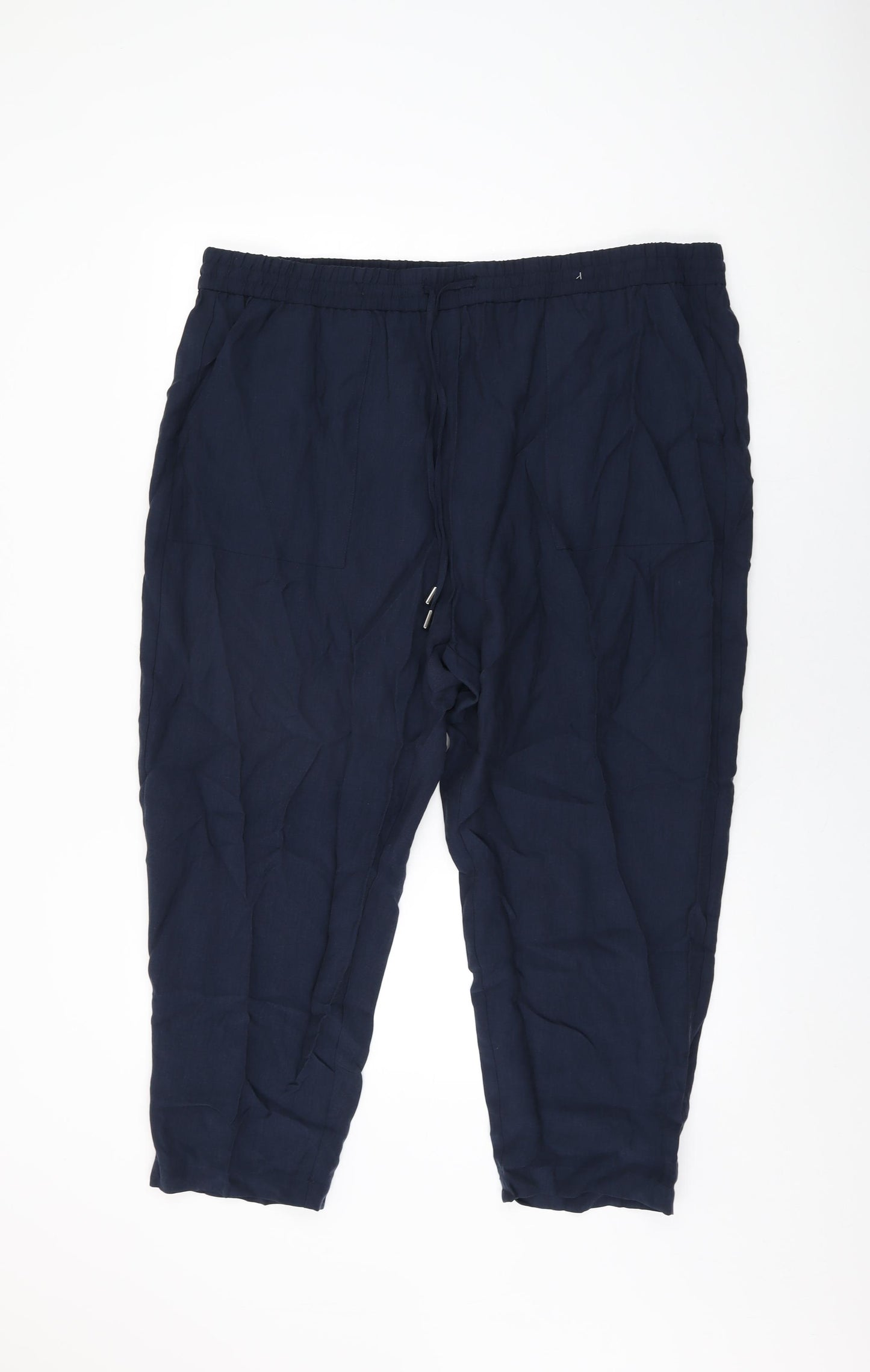 Marks and Spencer Womens Blue Lyocell Trousers Size 22 L24 in Regular Drawstring