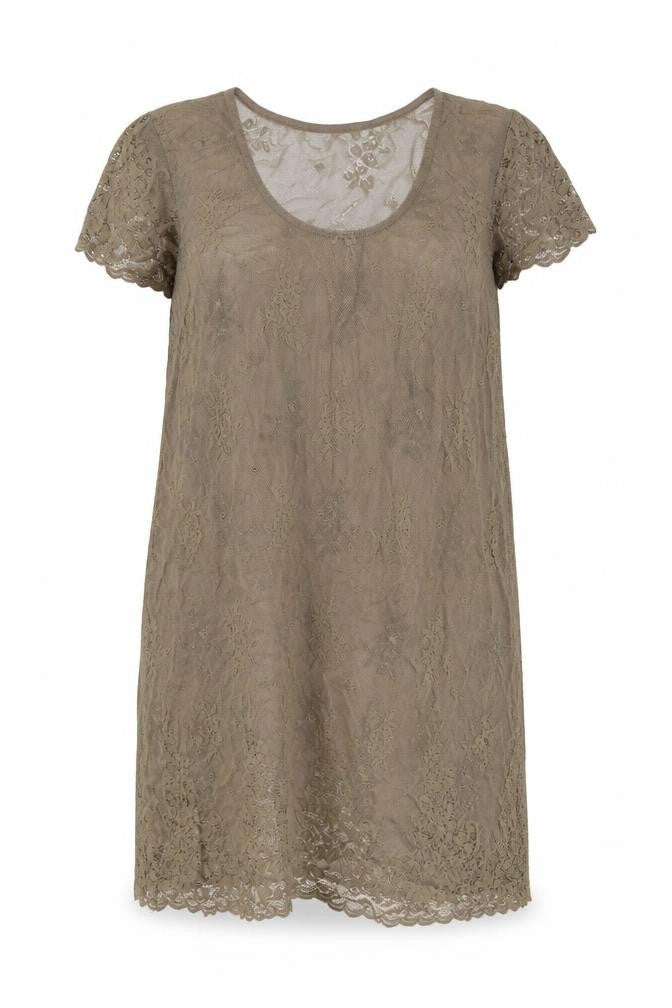Front view of La Redoute women’s brown floral nylon shift, size UK 16, round neck pullover