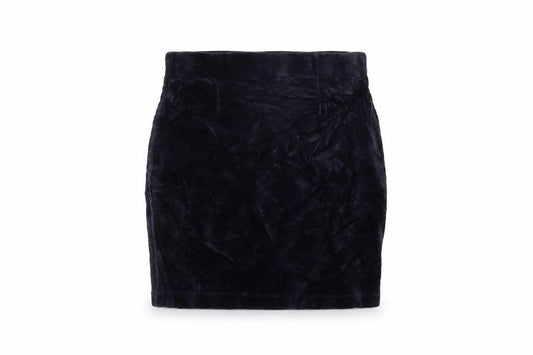 Front view of Warehouse women’s blue cotton mini skirt, size UK 12