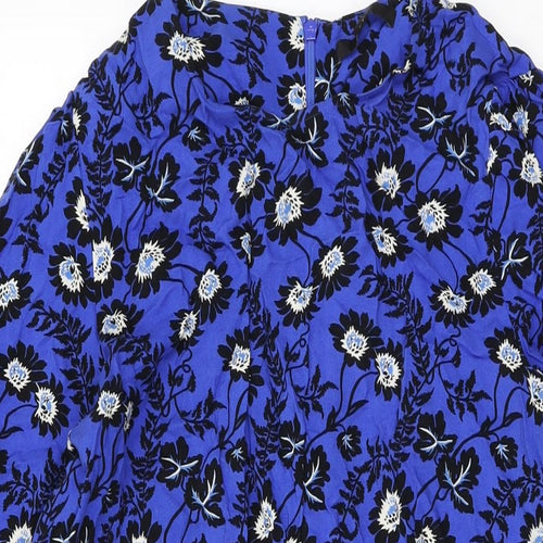 NEXT Womens Blue Floral Viscose Shift Size 16 Round Neck Zip